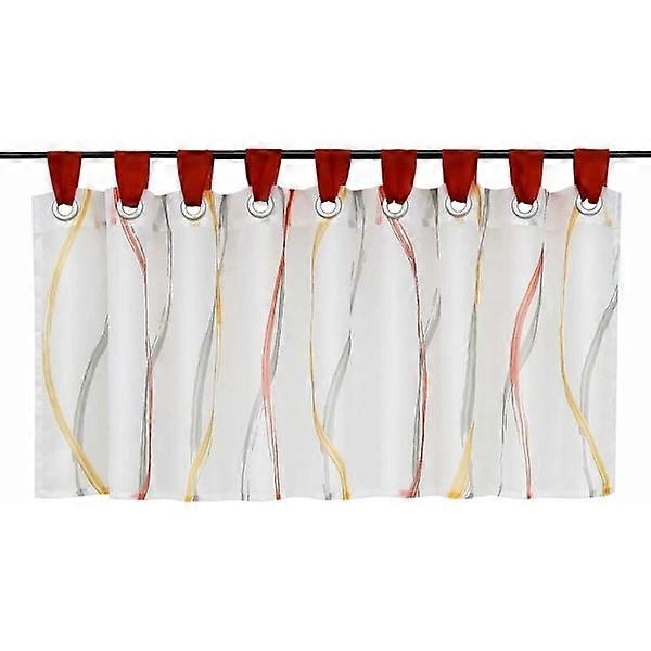 Curtain Valance in Transparent Voile with Wave Pattern H/W 30/120 cm Colored Red, Curtain Valance