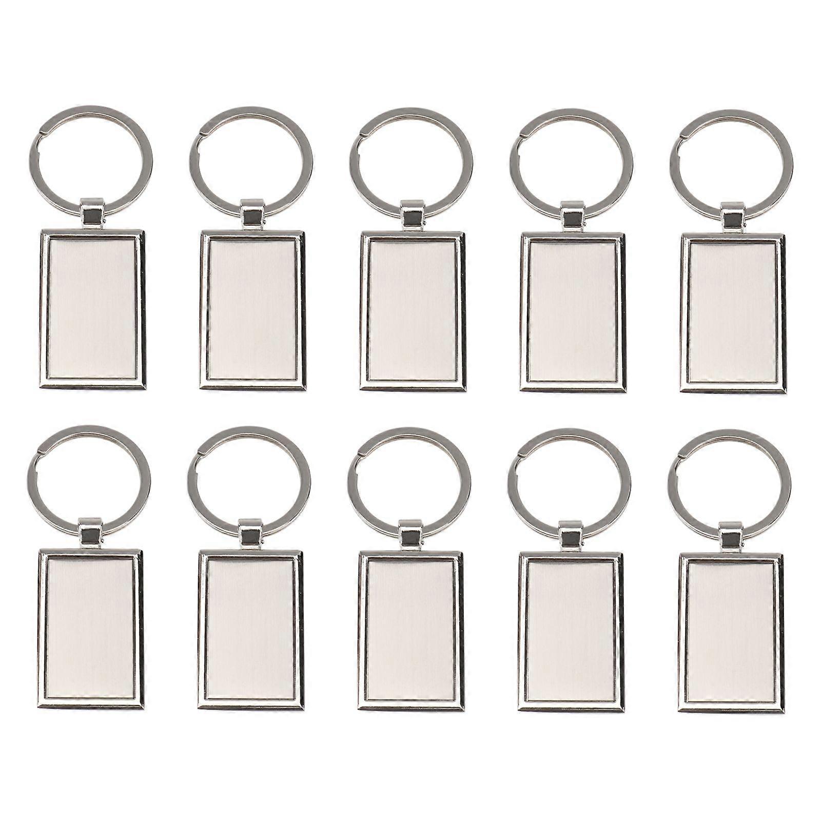 10PCS Rectangular Tag Key Chain Metal Blank Keychain License Plate Number Anti-lost Tag Fashion Pendants Keyring for Bag Car Key (Silver)