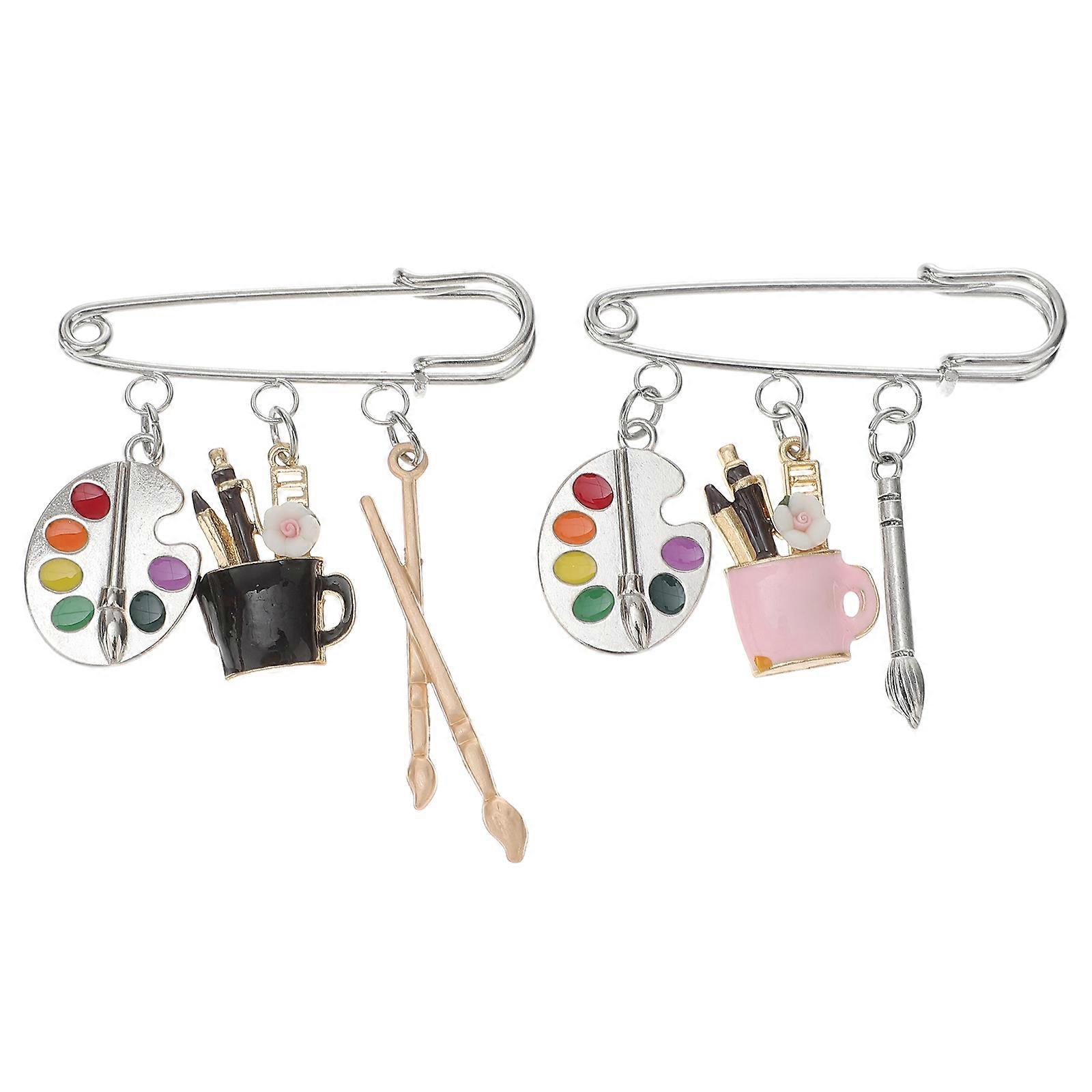 Paintbrush Brooches For All Kinds Of People In Multi Color With Decorative Design 2 Pcs