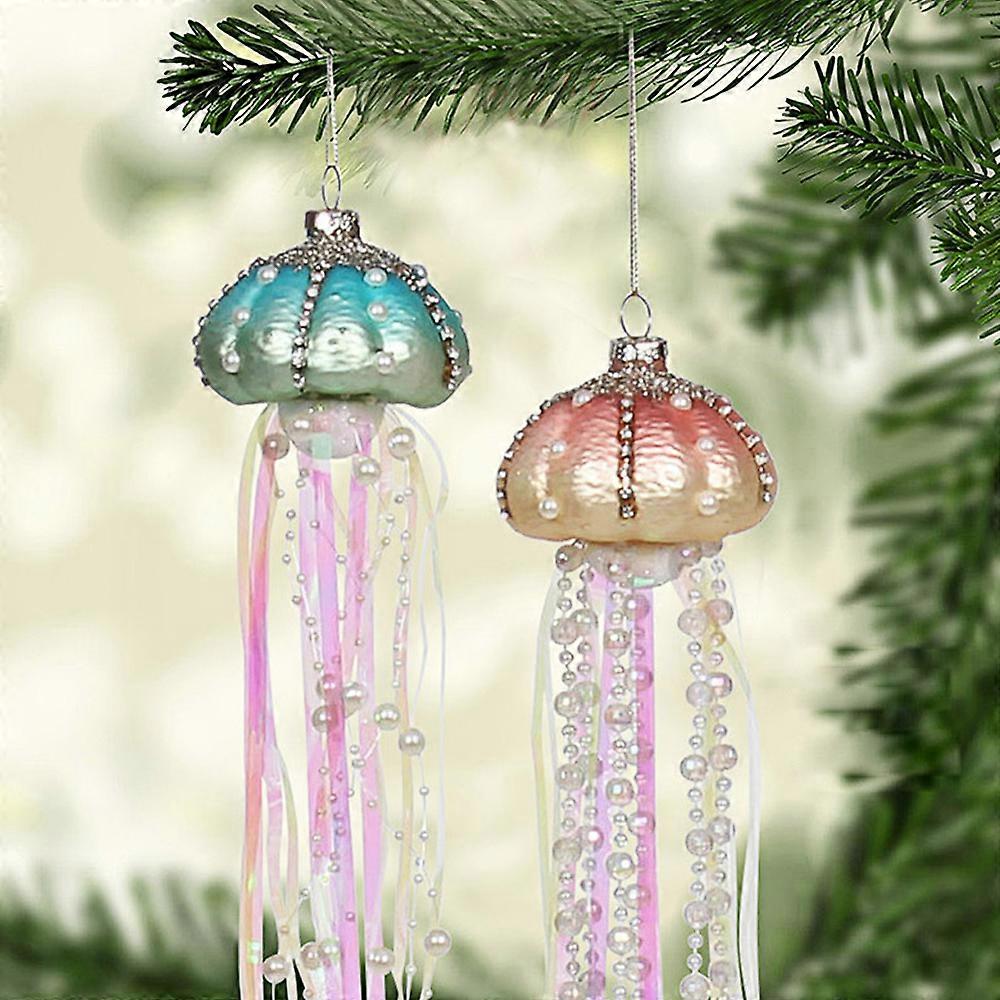 New 4Pcs/Set Glass Jellyfish Christmas Ornaments Gems & Pearls Decor Hanging Christmas Tree Ornaments New Year 2022 Gifts