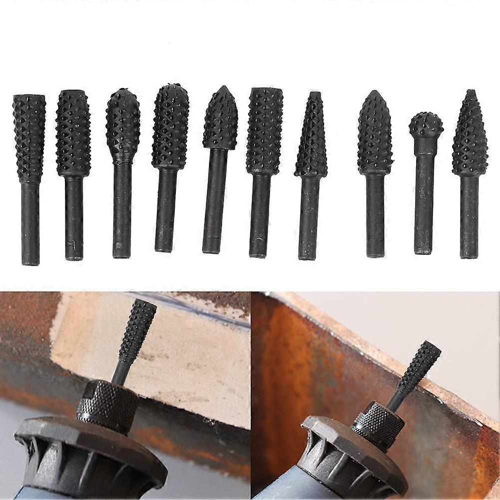 Wood Polishing Accessories Milling Cutter Set 10 Pieces, 1/8 Inch Shank Electric Rasp File for Woodworking and Carving