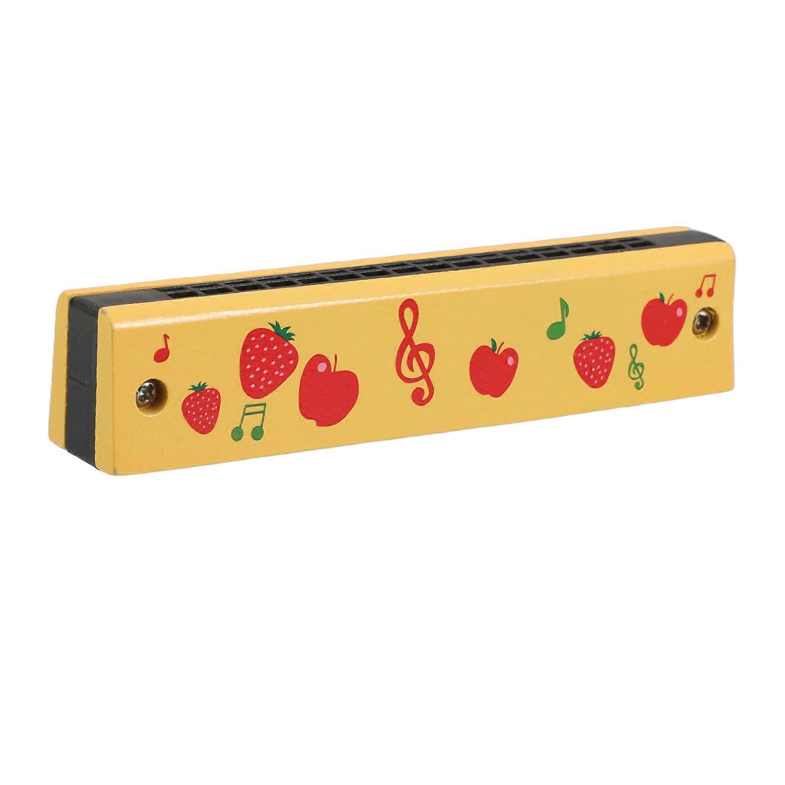 Yellow Wooden Harmonica for Kids Designed for Playing Beginner Instrument