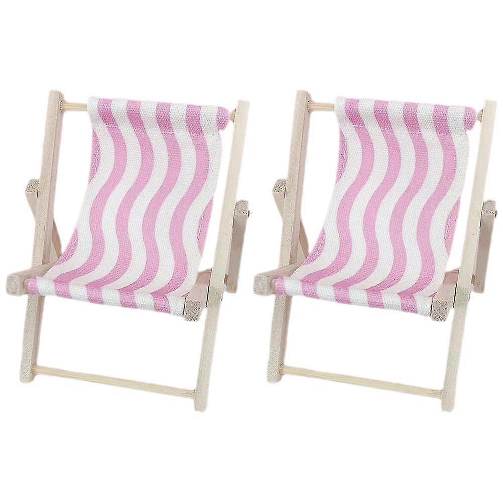 Pink Miniature Wood Beach Chair Phone Stand for Desk Decorative Desktop Live Streaming Aid Small Size