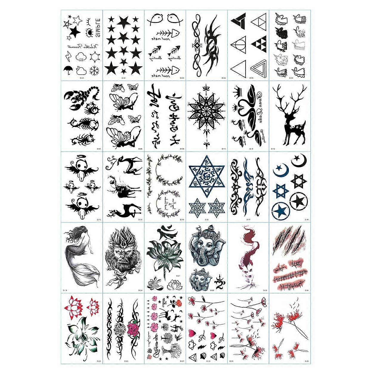 30-pack temporary fake tattoos, multicolor.