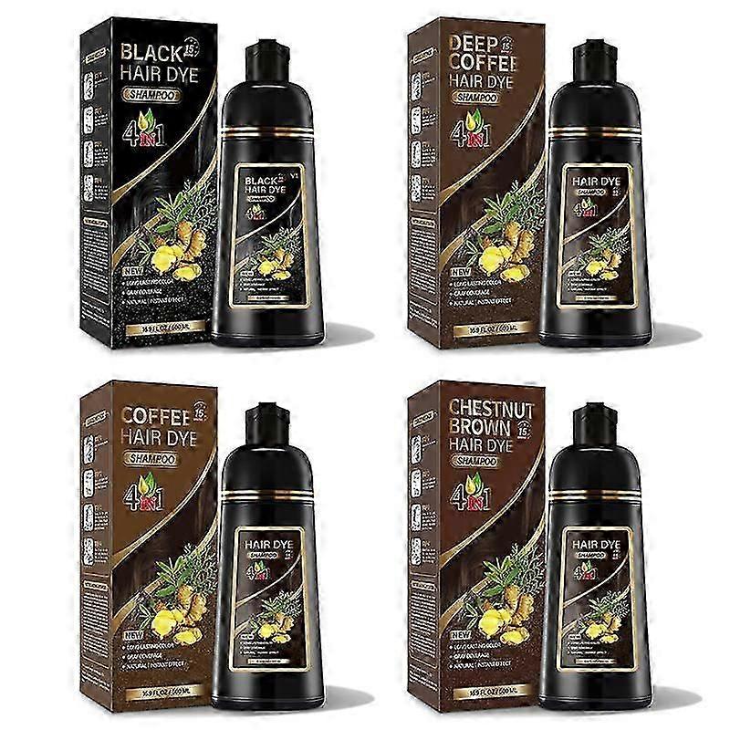 Hair Dye Shampoo 4 in 1 for Gray Coverage, 500ml Herbal Ingredients Natural Shampoo Hair Dye, Unisex, Natural Coloring for Grey Hair in Minutes
