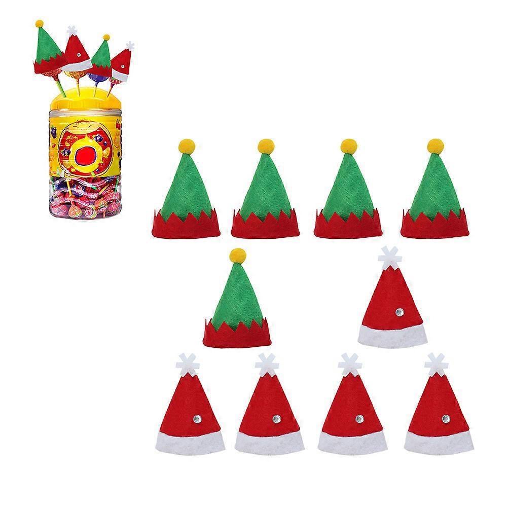 Assorted Color Christmas Mini Hats for Lollipop Decorations Made of Nonwoven Fabric 10Pcs