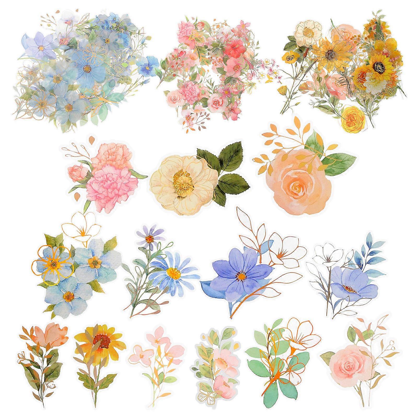 Flower Scrapbook Stickers 3 Sets Diy Creation Stickers For Scrapbooks Assorted Color Handmade Style Waterproof Decoration 40 Pieces Per Set
