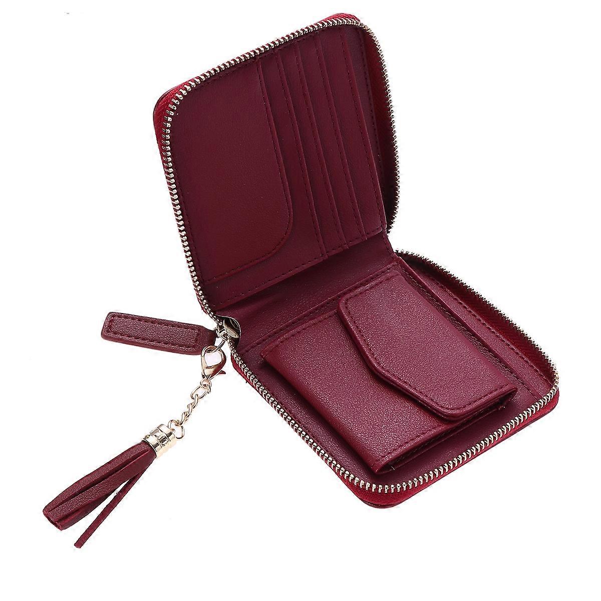 Stylish Women's PU Zipper Wallet Clutch with Tassel, Compact Lightweight Handbag for Cards, Cash, and ID – Red Purse Accessory