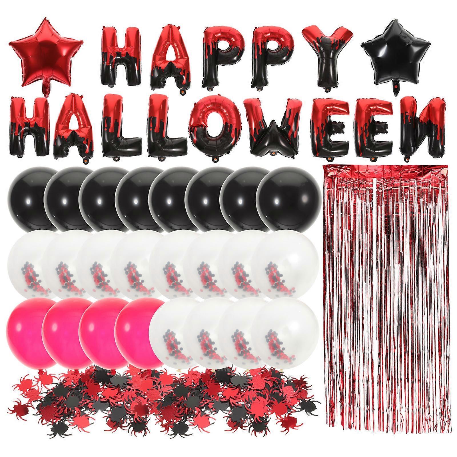 Halloween Party Decorations with Black and Red Balloons Fringe Curtains for Photo Backdrops and Wall Decor 1 Set