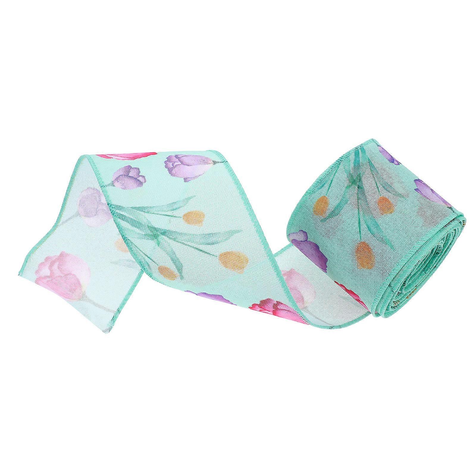 Spring Floral Ribbon Mother's Day Wired Edge Ribbon for Decor 1 Roll