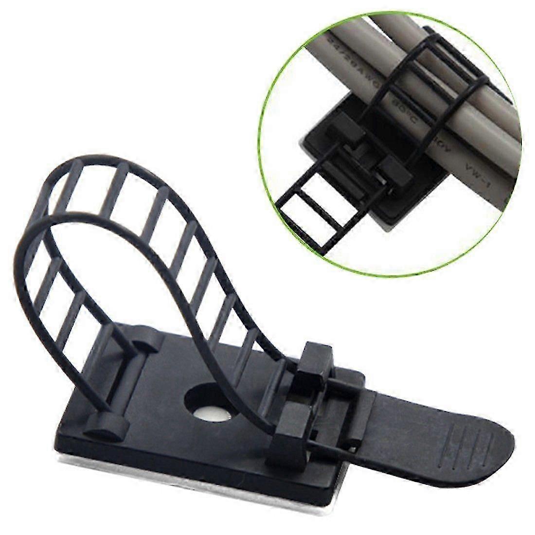 100-Piece Adjustable Cable Clips Set - Black Adhesive Wire Organisers for Easy Storage