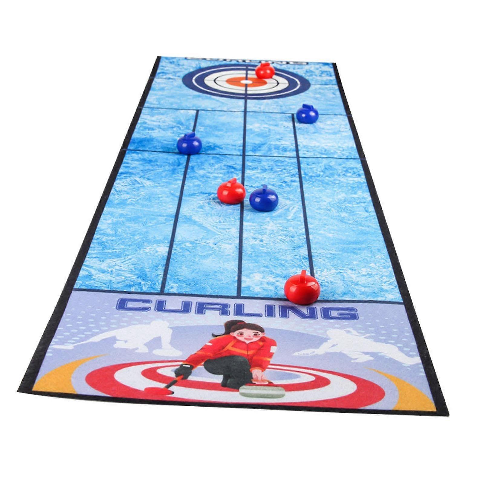 Table Curling Game, Shuffleboard, Party Game, Funny Family Game for Game Nights, Indoor Play Toy, Curling Mat.