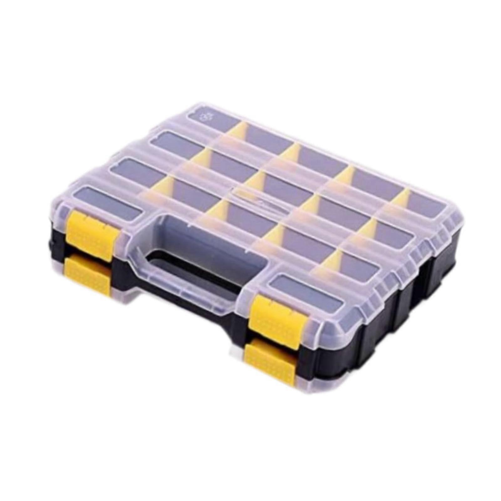 Double tool storage for small parts, transparent accessories with removable dividers, yellow