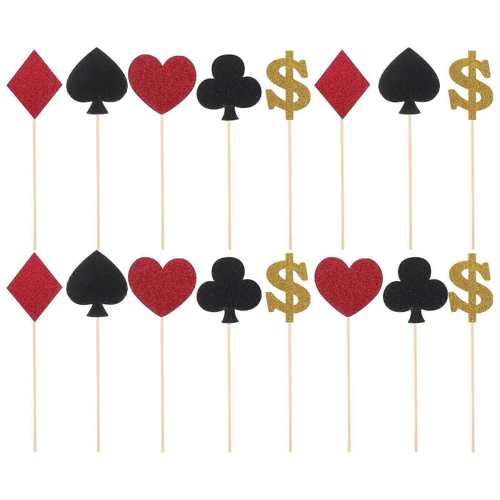 27pcs Glitter Paper Cake Toppers Casino Theme Cake Picks Creative Poker Cake Decoration Birthday Party Dessert Insert Favor(9pcs in 1 Set)