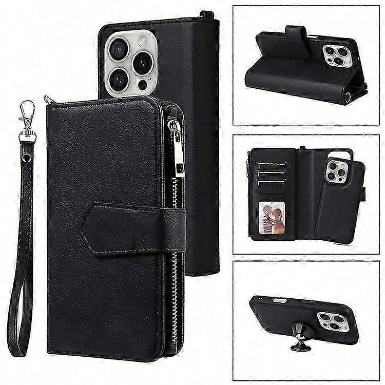 Magnetic Leather Case for iPhone 16 Pro with Detachable Wallet & Strap