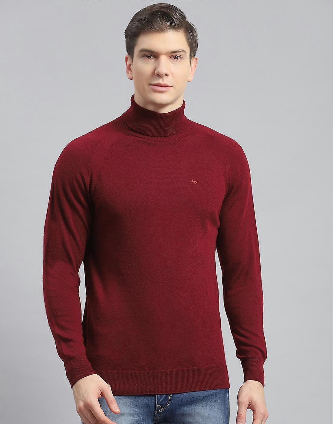 Monte Carlo Mens Dark Maroon Solid Pullover a collo alto