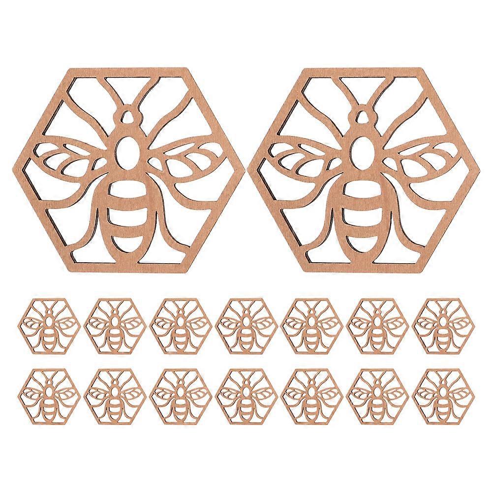 Wooden Bee Coasters 16Pcs Rustic Drink Mats for Coffee Shop Study Room Light Brown Decoration