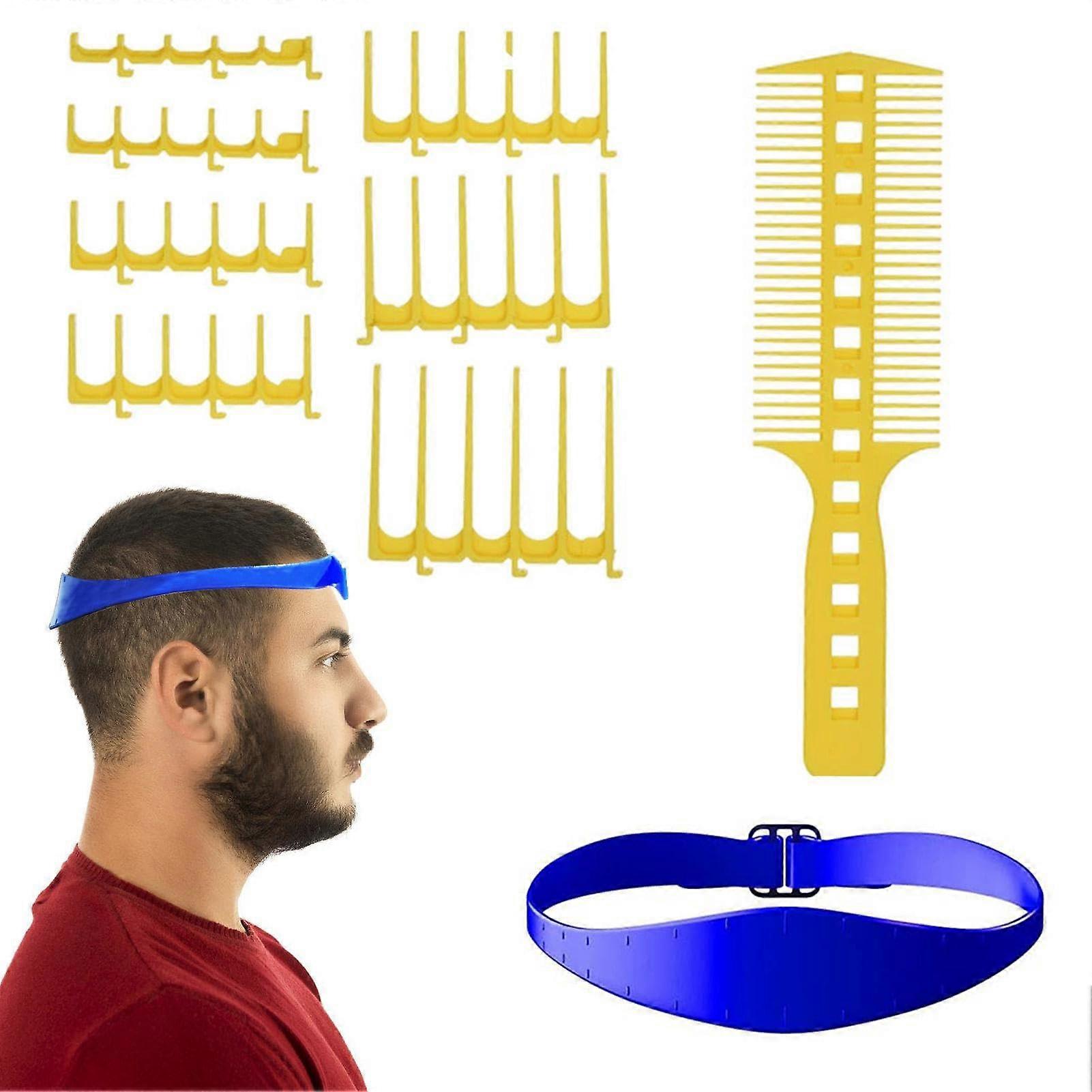 Adjustable Hair Trimming Guide for Men, 7 Comb Teeth, Silicone Band Template