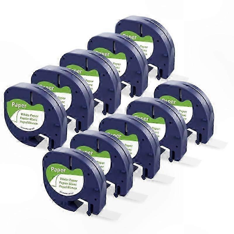 10-Pack Label Tapes, Compatible with LetraTag Plus Models, Black Text on White Background
