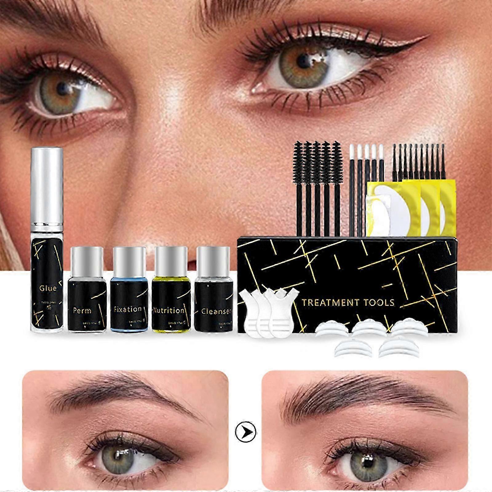 DIY Perm Kit for Eyelashes and Brows, Keratin Brow Tint Kit, 2 in 1 Professional Eyebrow Lamination and Lash Lifting