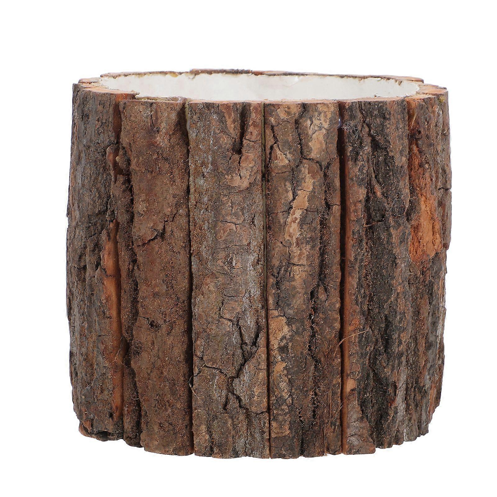 Rustic Flower Vase Wood Bark Planter Unique Tree Stump Flower Pot And Wooden Barrel Flower Rack For Home Decor