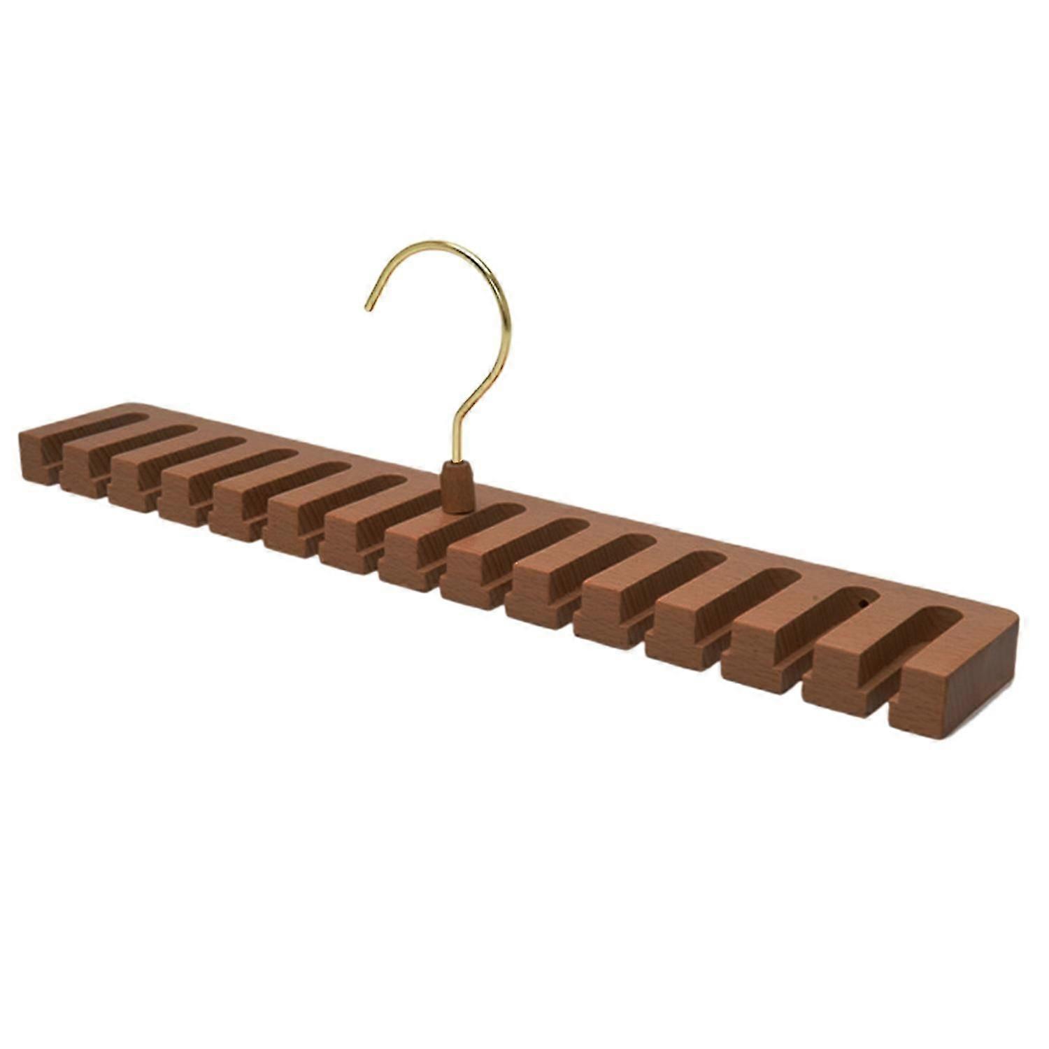 Wooden Belt Hanger 2-in-1 Design 14 Slots Space-Saving Eco-friendly Multifunctional Belt Organizer f