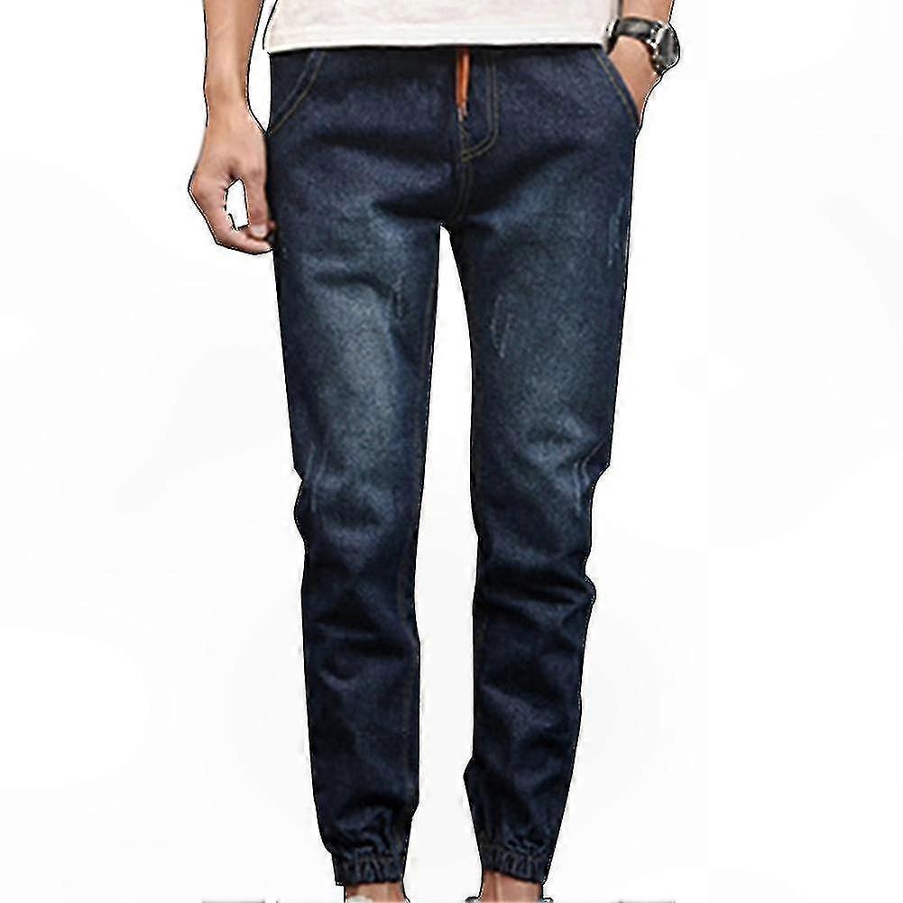 Men's Stretch Denim Joggers with Elastic Waist and Drawstring - Comfortable Fit