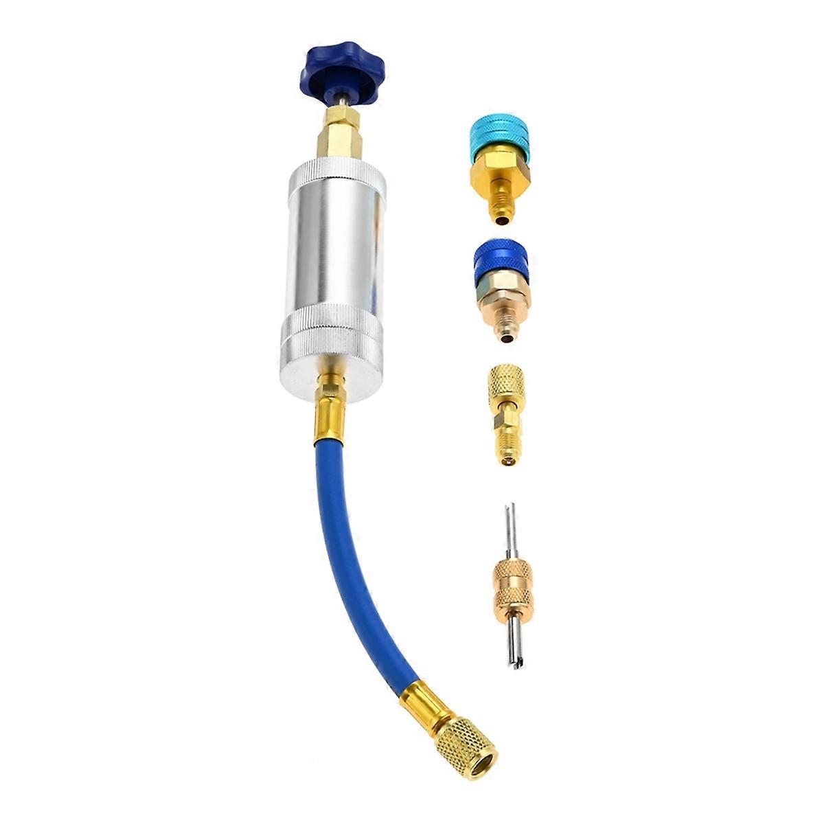 R134A R1234YF R410A AC Oil Dye Injector Oil Filling Syringe 1/4 Inch SAE and 1/4 Inch SAE for R1234YF Refrigerant System