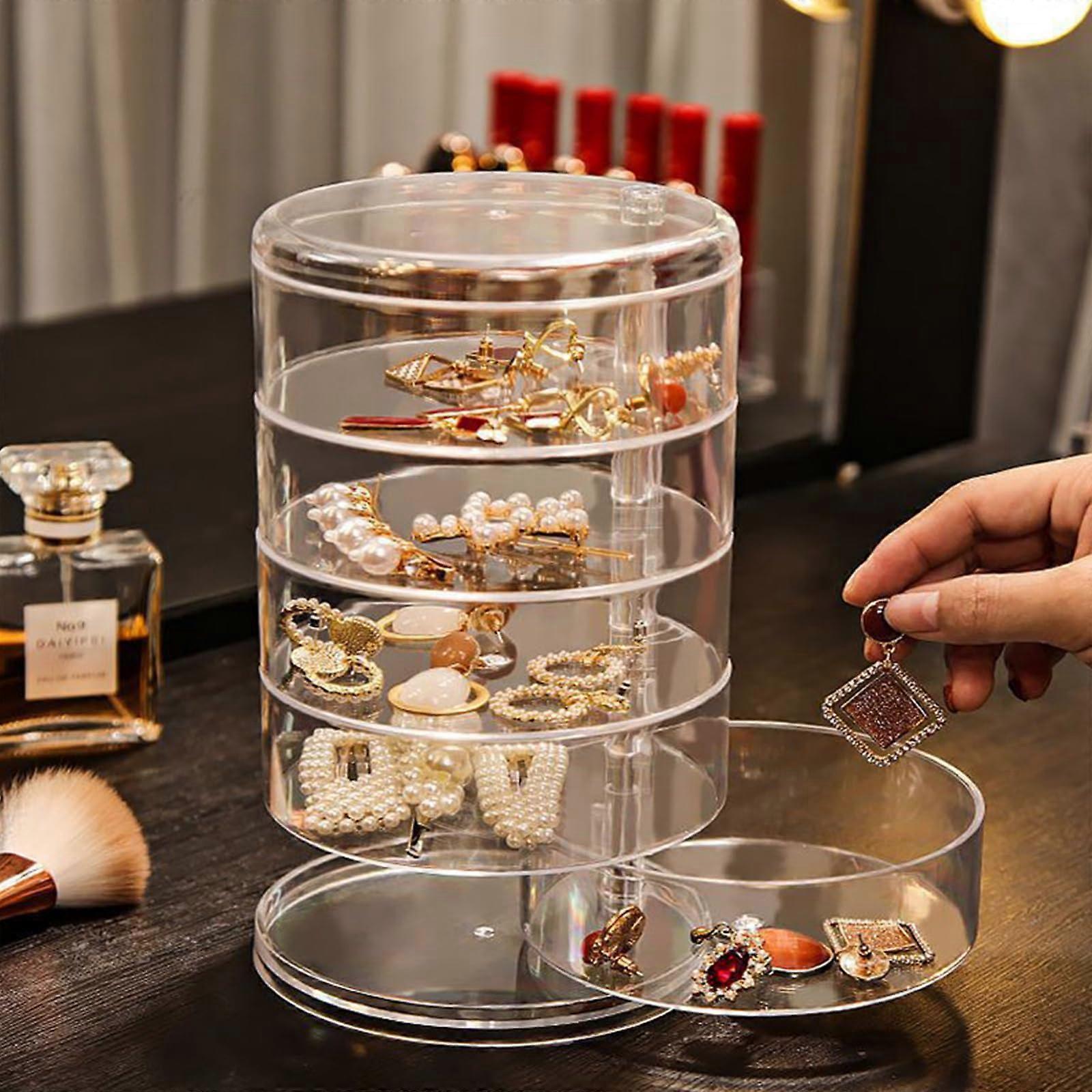 Jewellery Organiser Box 4-Layer Clear Acrylic Rotating 360-Degree Spin Holder for Necklaces Bracelets Rings Earrings