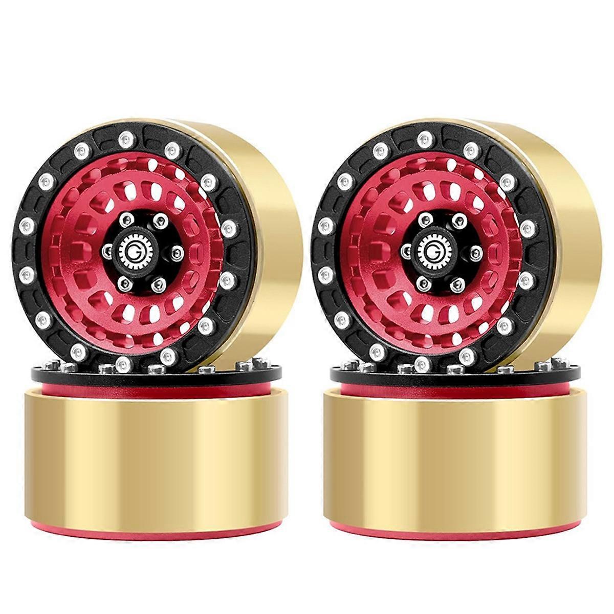 4Pcs 1.9inch Beadlock Wheel Rims Hub for 1/10 SCX10 Red