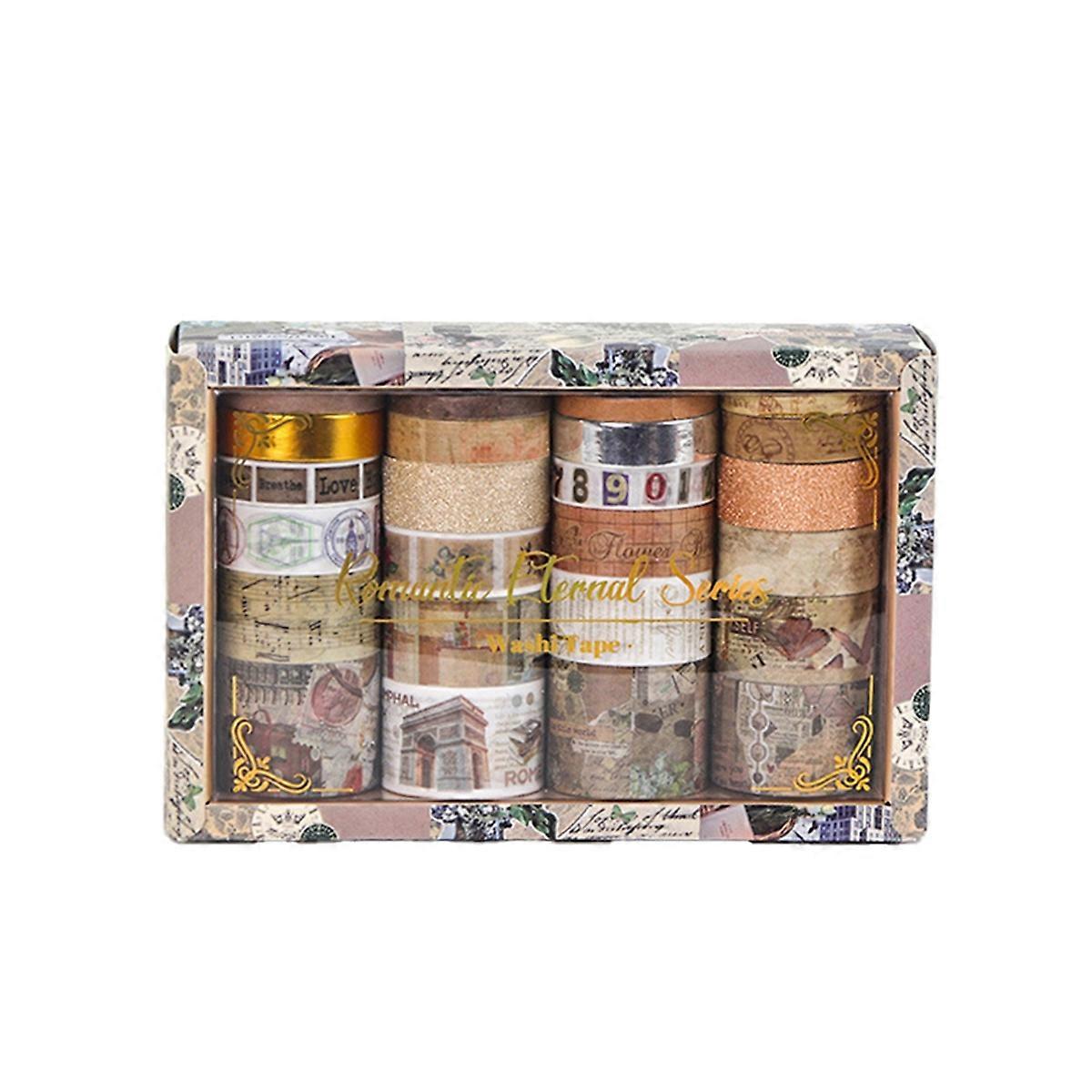 24 Rolls Retro Washi Tapes for Scrapbooking, Decorative Adhesive Masking Tape Set for Diary and School Supplies B