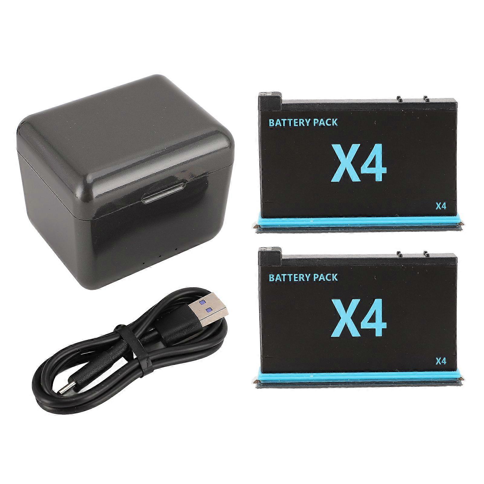 Action Camera Battery Charger for X4 with USB Type C Cable 3 Slot Charging Hub 2 Replacement Battery 2500mAh