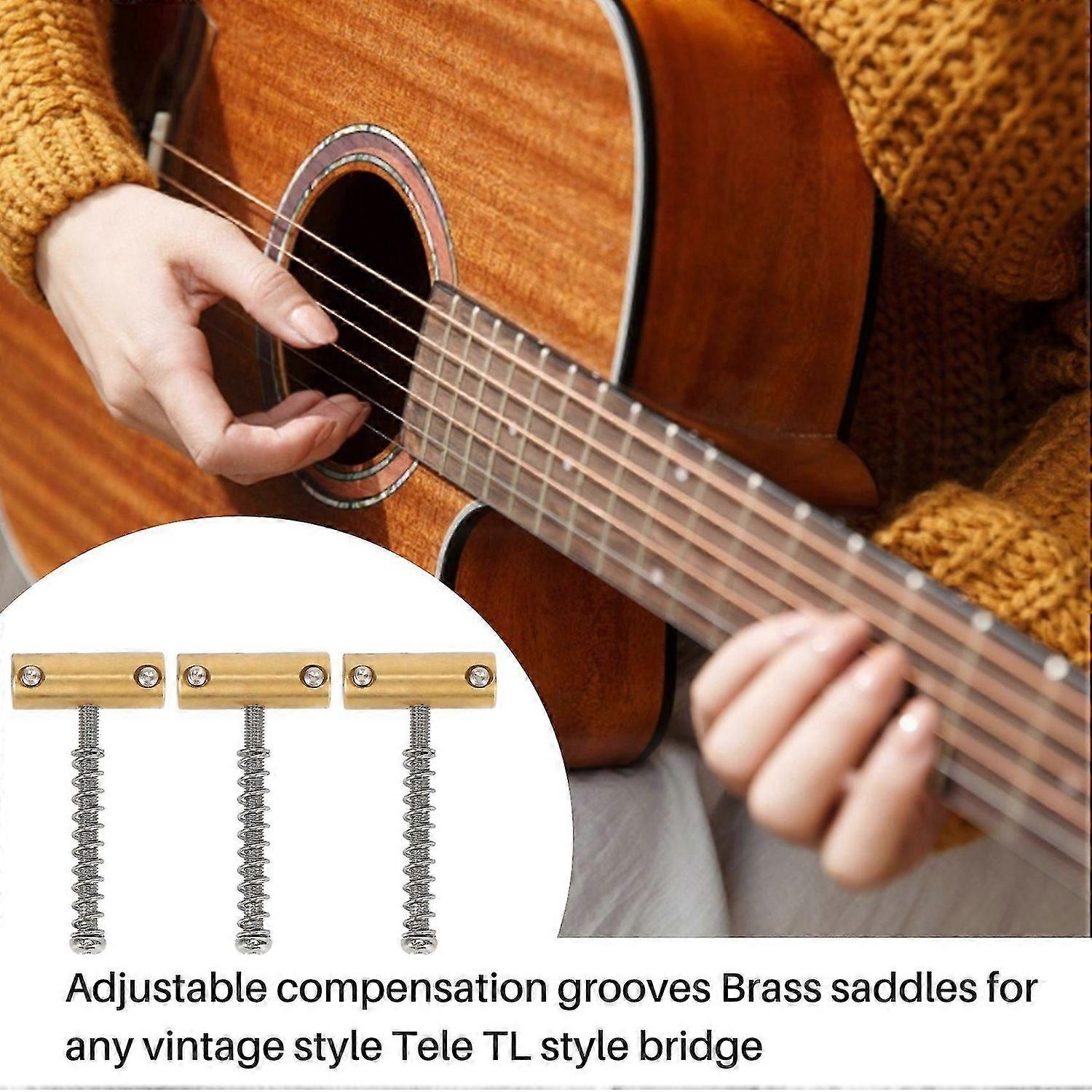 Guitar Compensated Bridge Brass Saddles Set for TL 6 Strings(3Pcs)