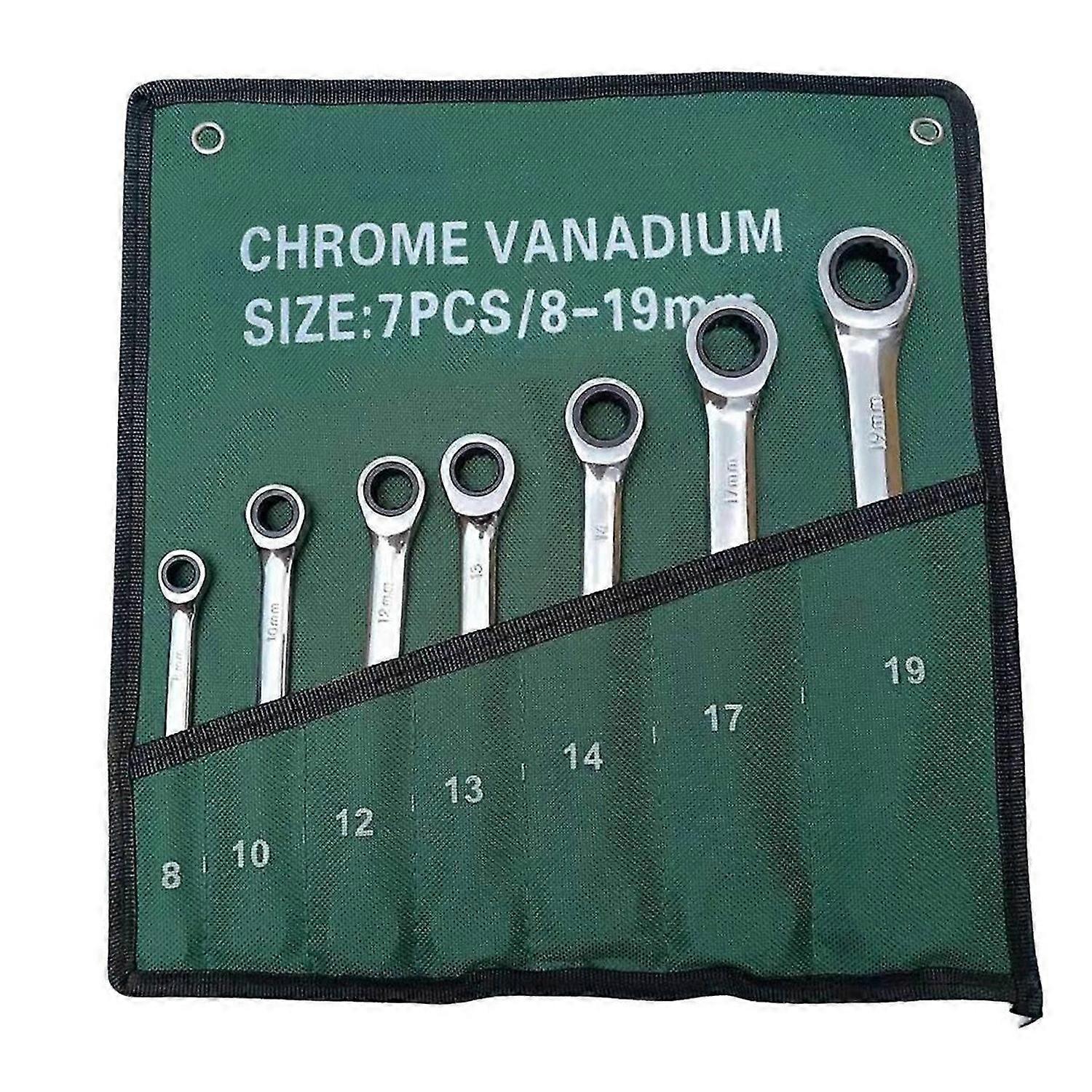 Dual-Purpose Ratchet Wrench 7-Piece Set in Cloth Bag Mirror Wrench Open End Wrench
