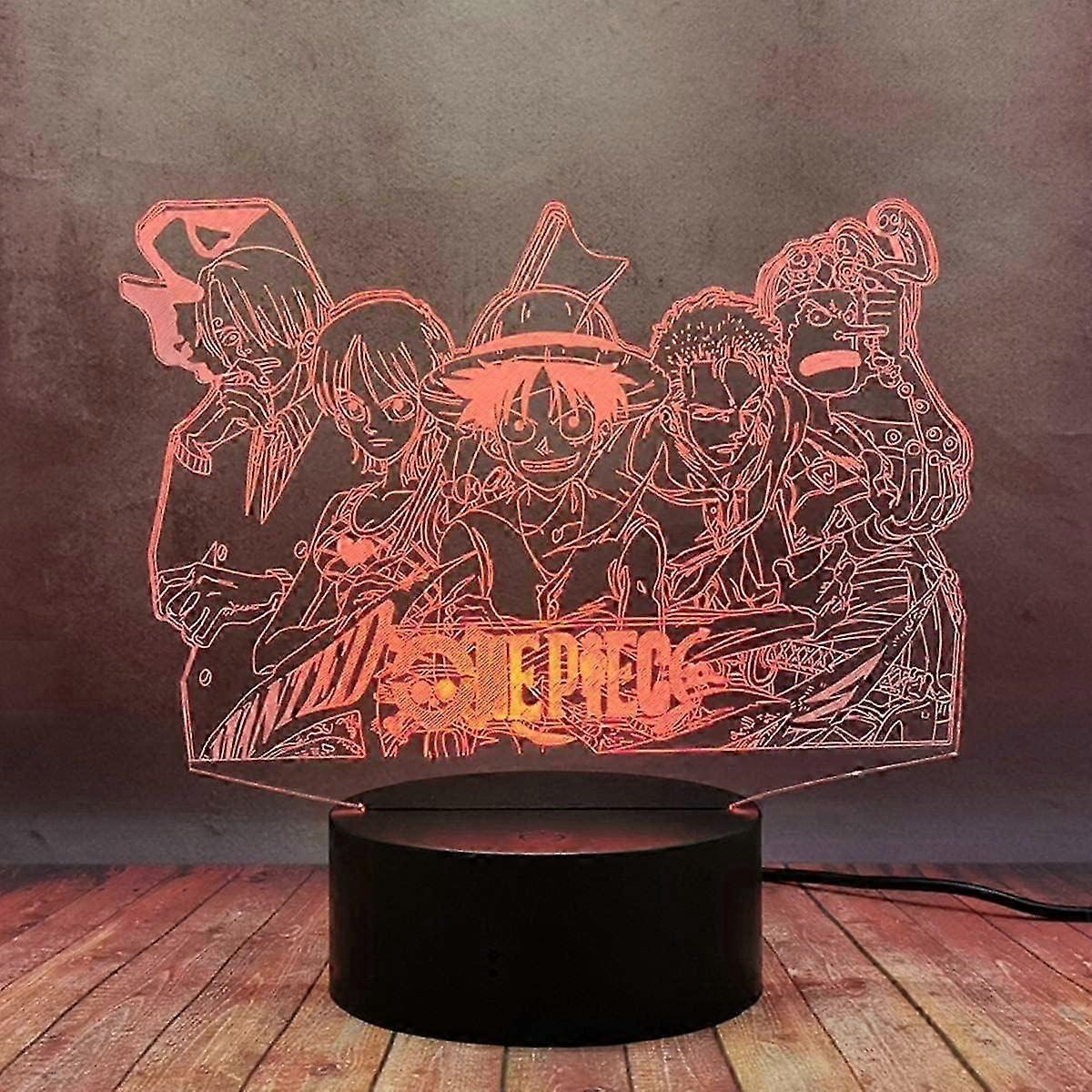 One Piece Luffy 3D Illusion Night Light Lamp Smart Touch, RGB Effect USB Cable Powered Creative 3D Japanese Anime Lamp