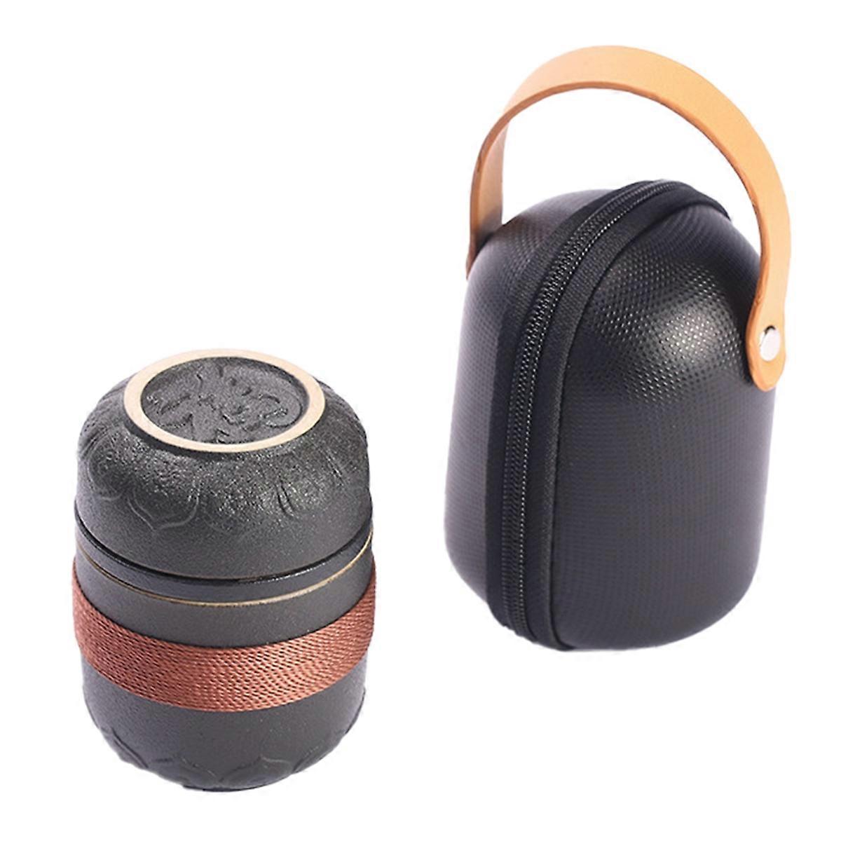 Portable Black Pottery Tea Set for Travel and Home Use With Bag A