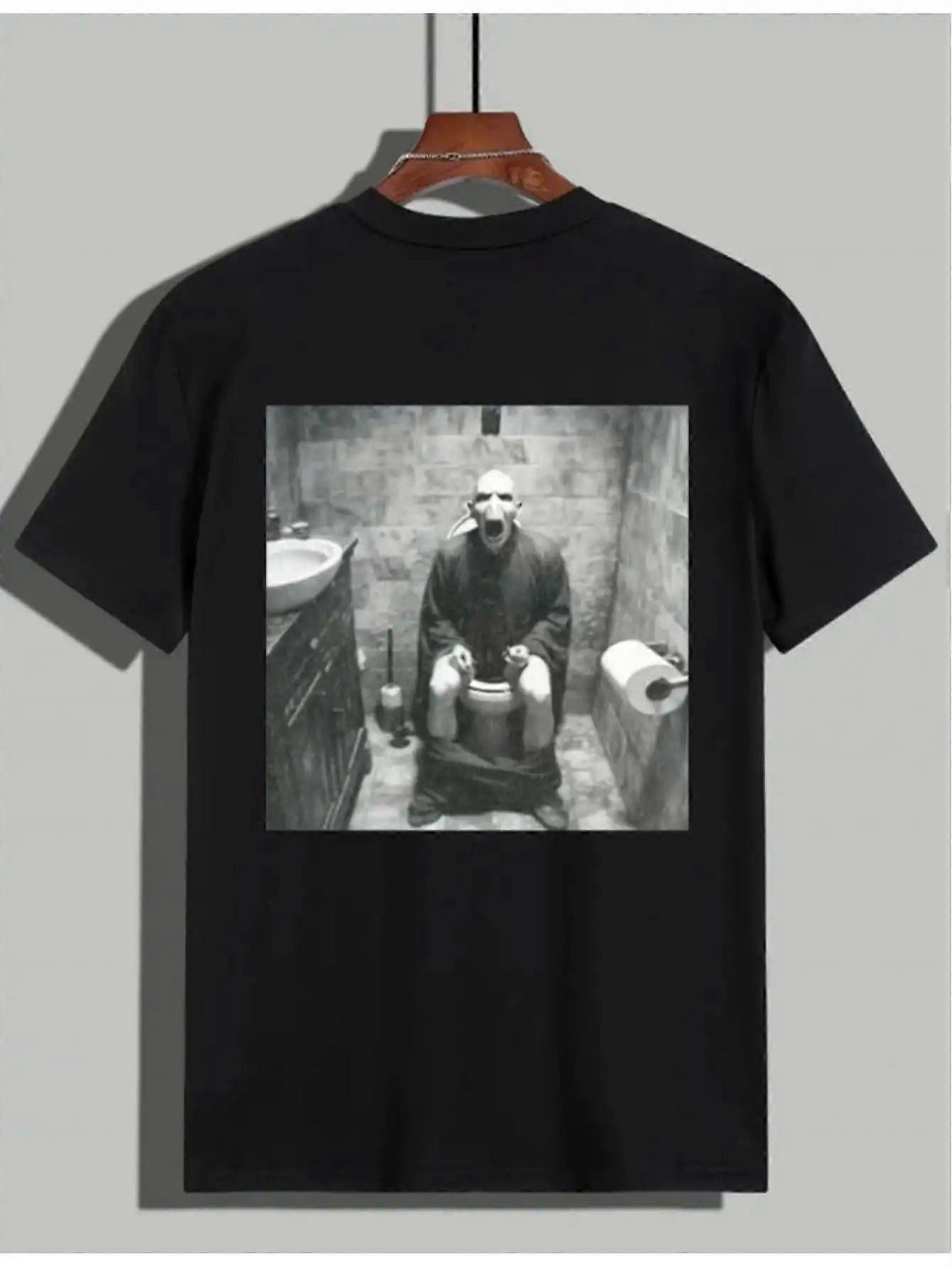 تي شيرت قطني مغسول خمر - تي شيرت رسومي ريترو هاري مع تصميم مرحاض فولدمورت ، طباعة فيلم مضحك ومحرج للجنسين ، SDGJL115 مشترك