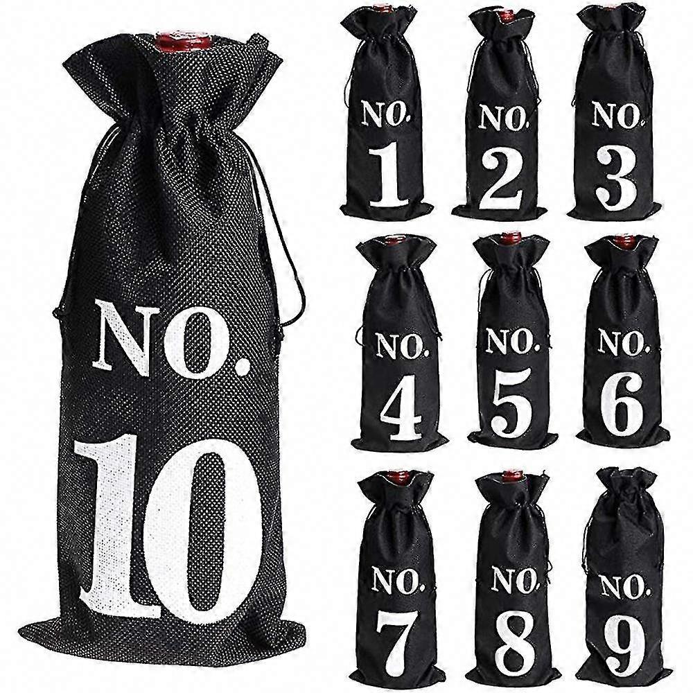 1 to 10 Burlap Wine Bags for Blind Tasting with Drawstring Pocket Sleeves