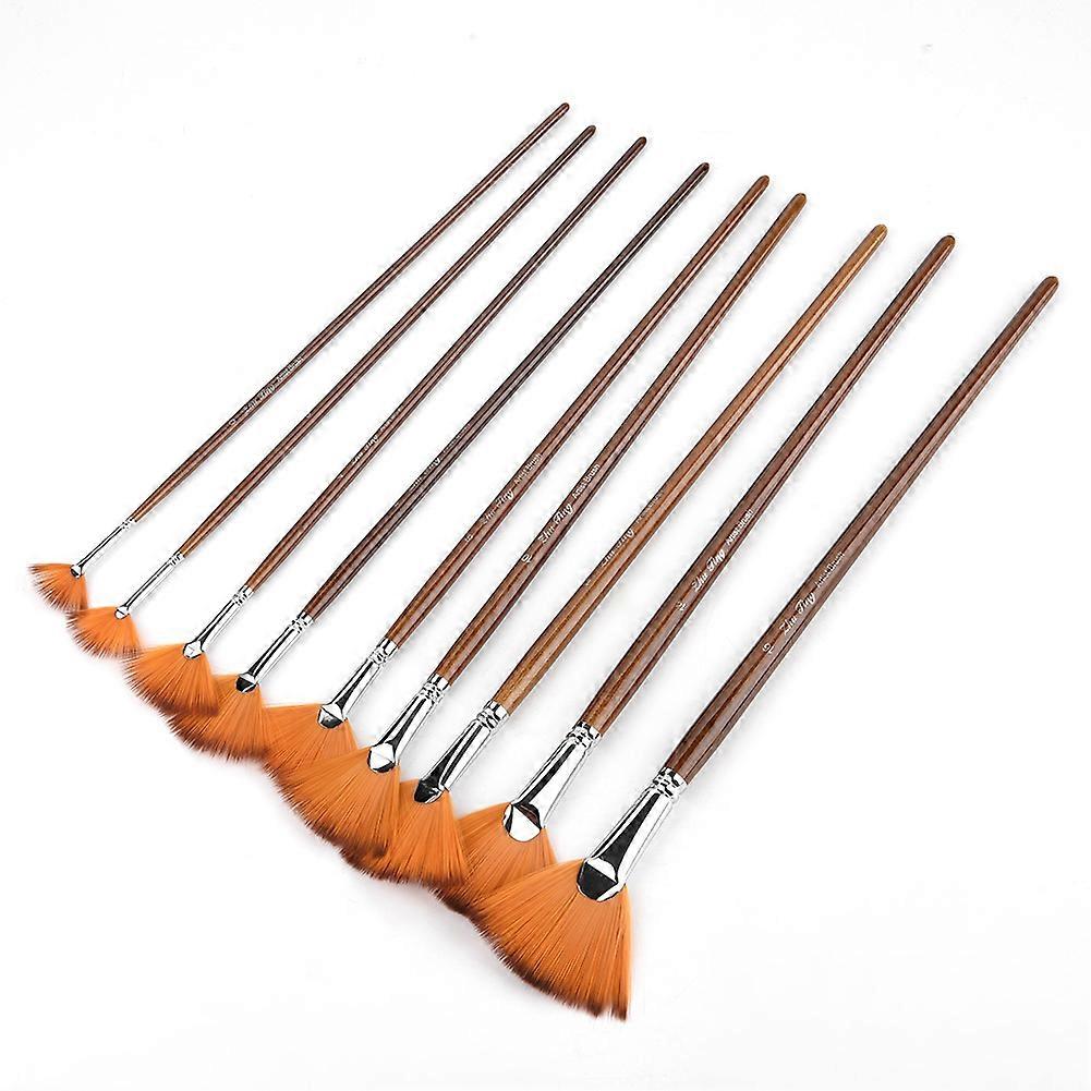 Lot de 9 pinceaux à dessin en forme d'éventail en alliage d'aluminium et poils en nylon marron