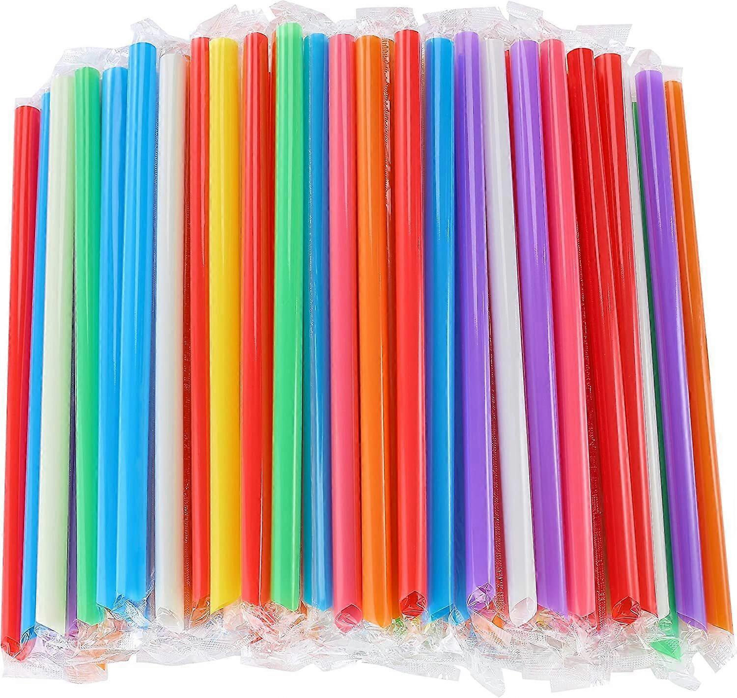 LZONSTK 100 Pcs Multi Colors Jumbo Smoothie Straws, Plastic Milkshake Straws, Wide-mouthed Large Individually Wrapped (0.43" X 9.45")