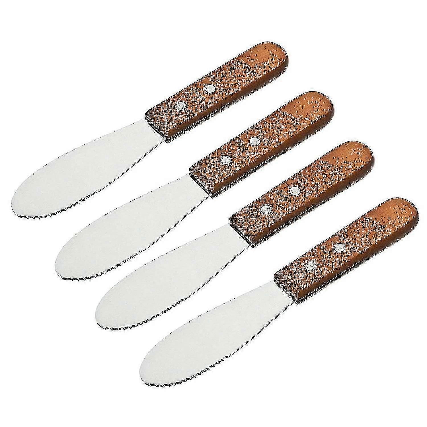 4pcs smør kniv rustfrit stål træ håndtag kage slicer