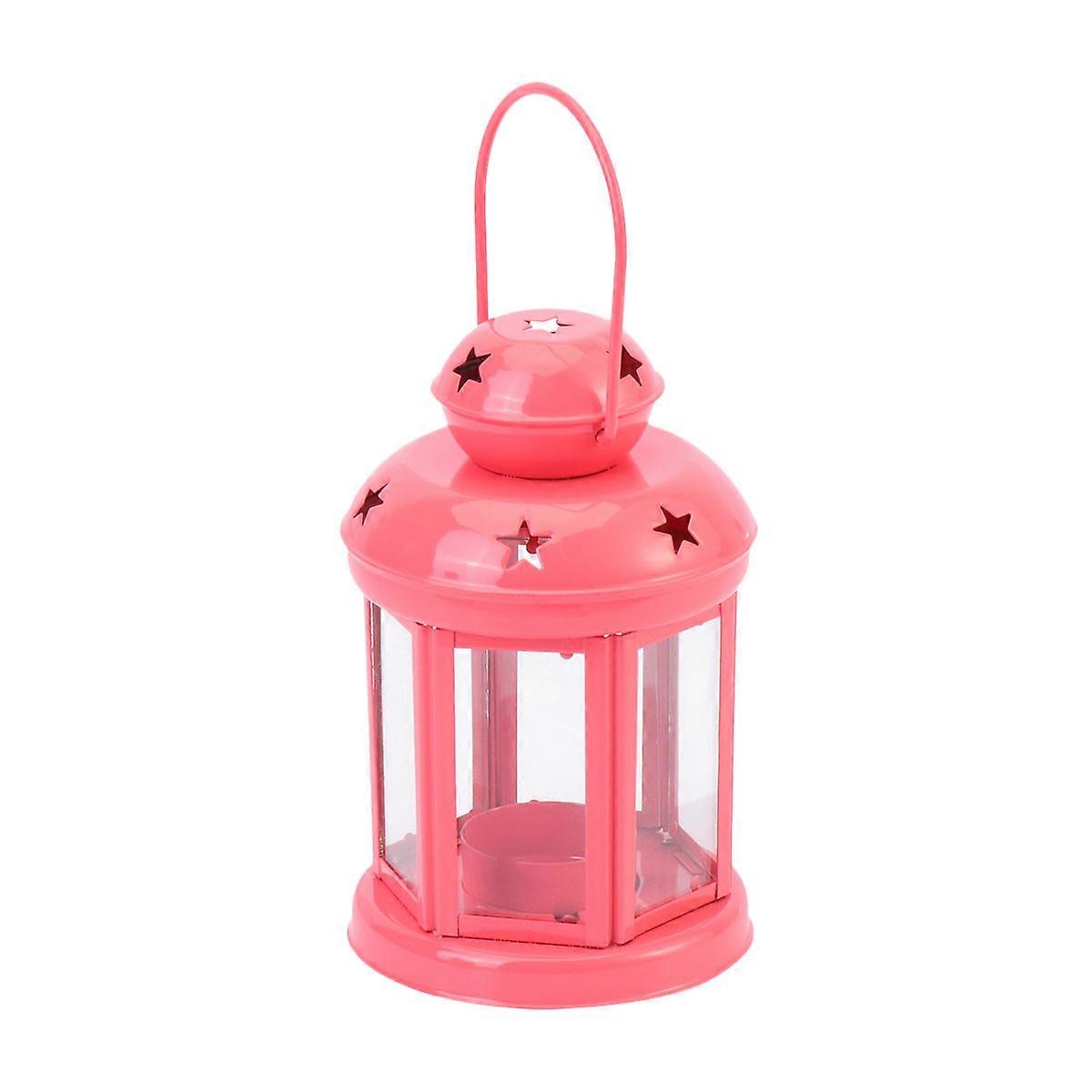 Red Iron Candle Lantern Europe Style for Decoration Use 2Pcs
