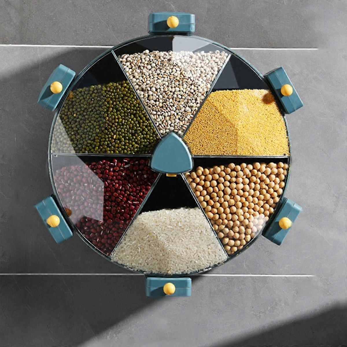Wall Mounted Rice and Grain Dispenser - White Dry Food Storage Container for Beans and Grains - Kitchen Organizer Blue