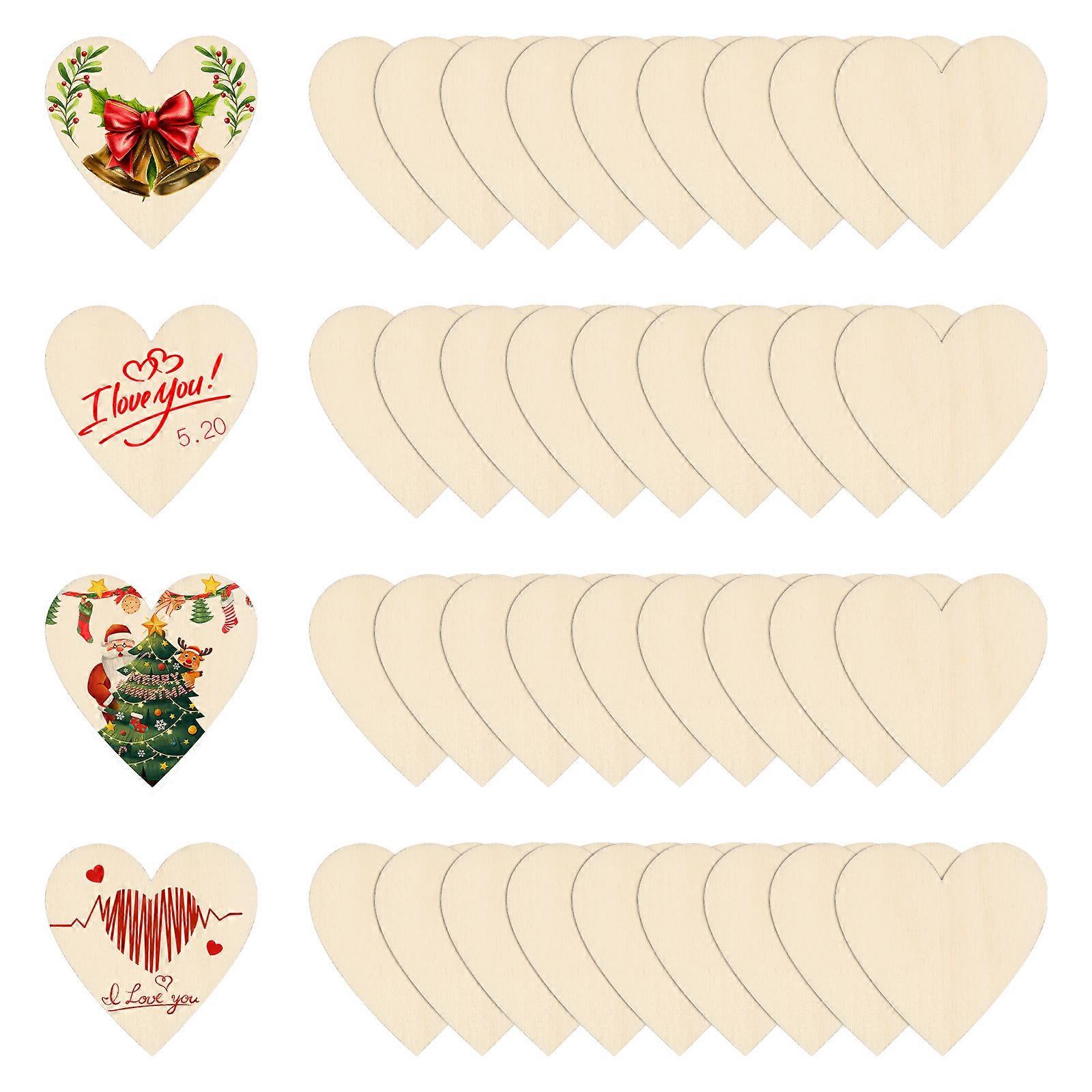 Cartoon Blank Heart Wood Discs for DIY Crafts with 100Pcs Slices Set