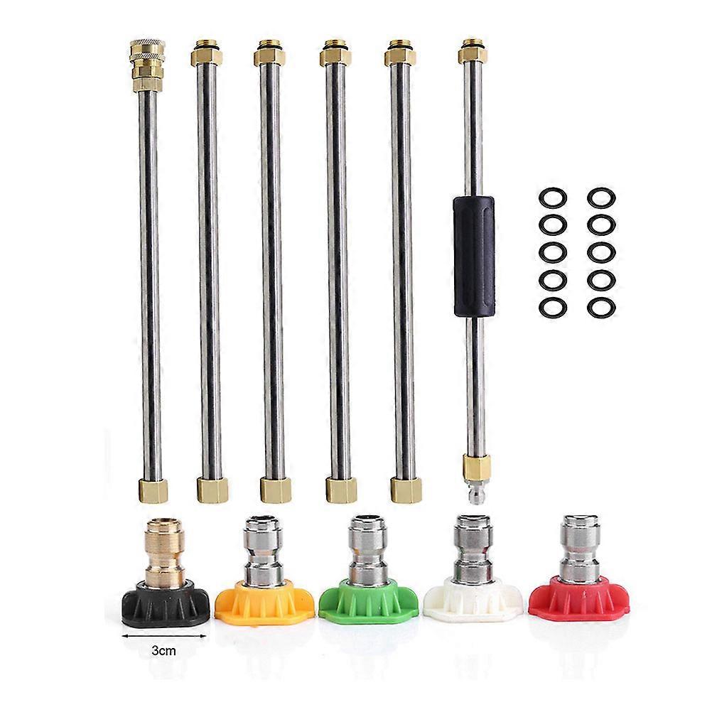 Car Chassis Cleaning Extension Pole for High Pressure Cleaner with 5 Nozzles and Colorful Nozzle Design Silver 1Set