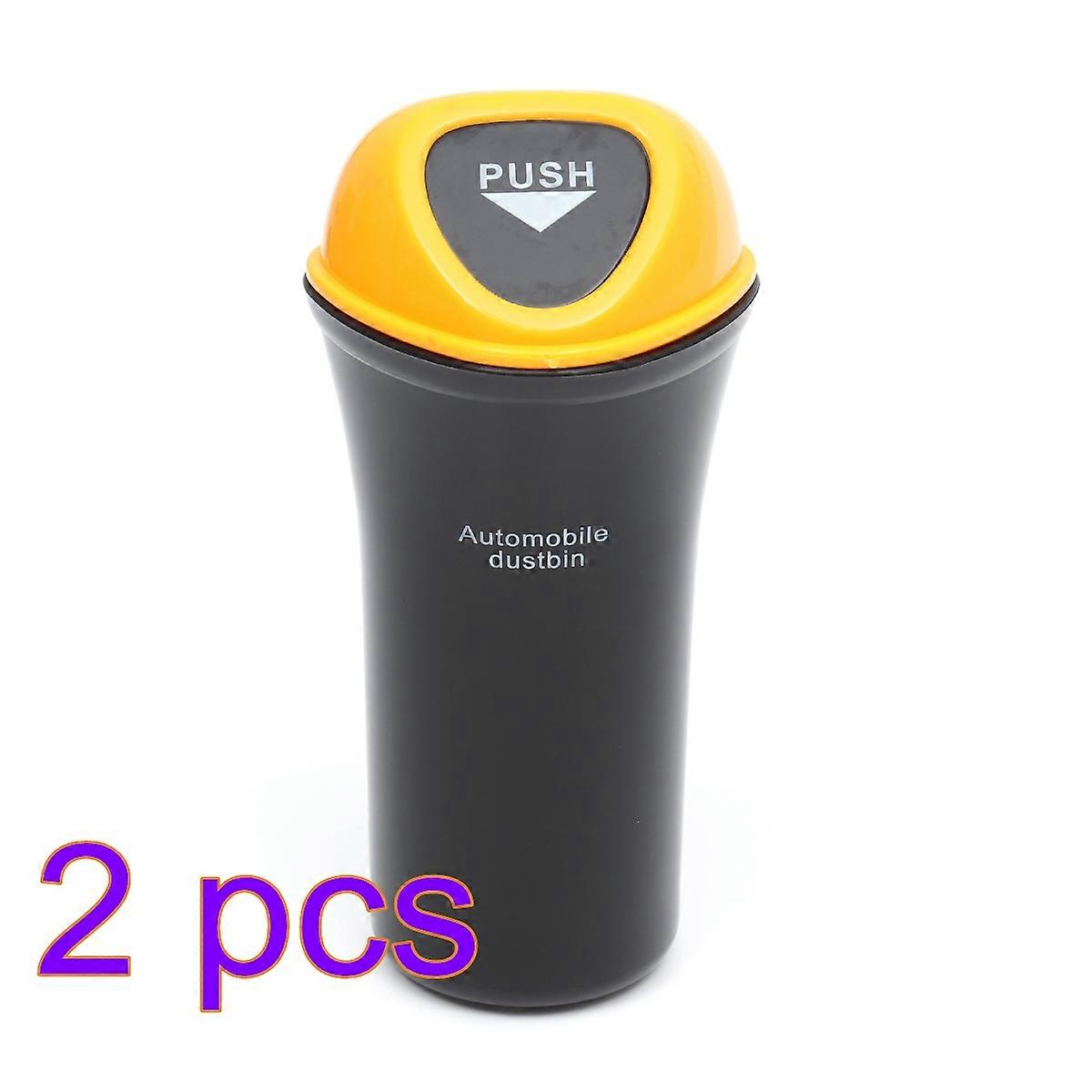 Auto Garbage Can Mini Portable Leakproof Car Trash Bin 2Pcs Yellow