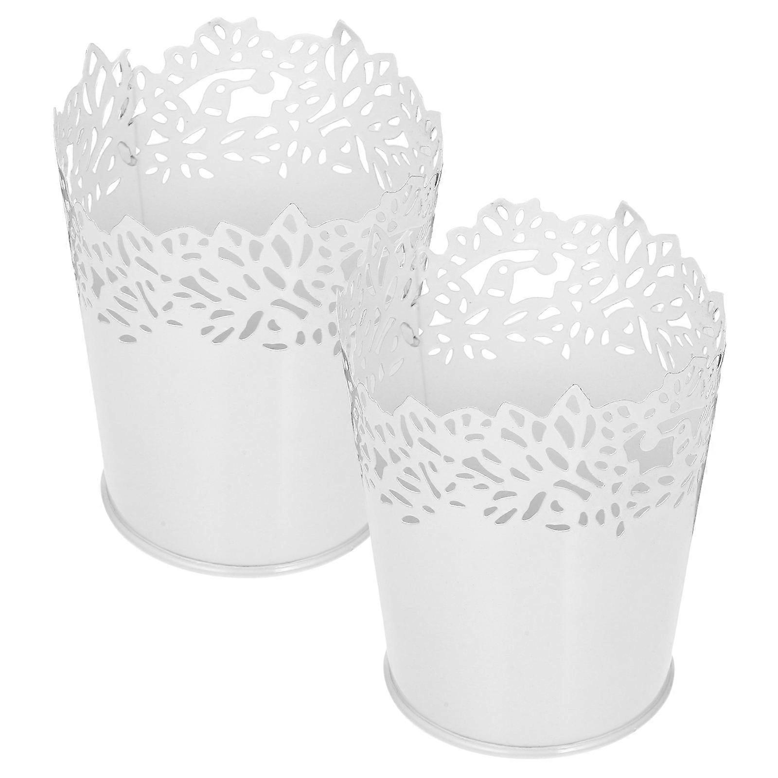 White Iron Flower Holder for Cosmetic Storage Containers 2Sets