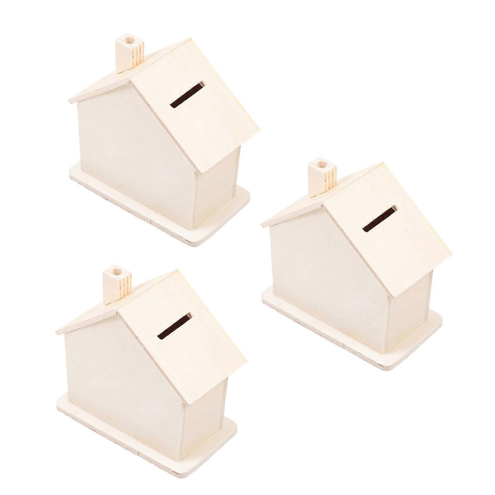 Children Coin Box Diy Activity Creative Toy Wooden Material Change Container 3Pcs