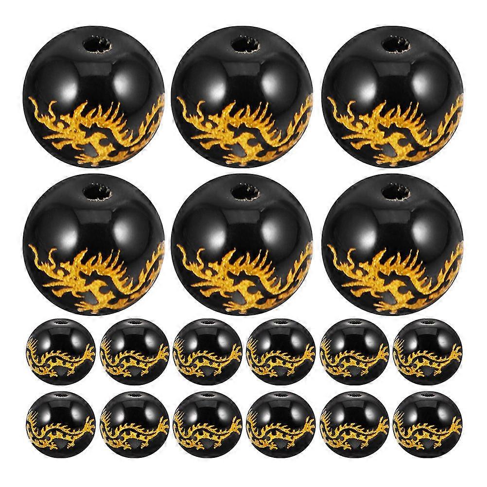240 Pcs Round Agate Beads With Gold Foil Dragon Pattern Designed For Crafting Jewelry Ideal For DIY Enthusiasts 0.80X0.80X0.80CM