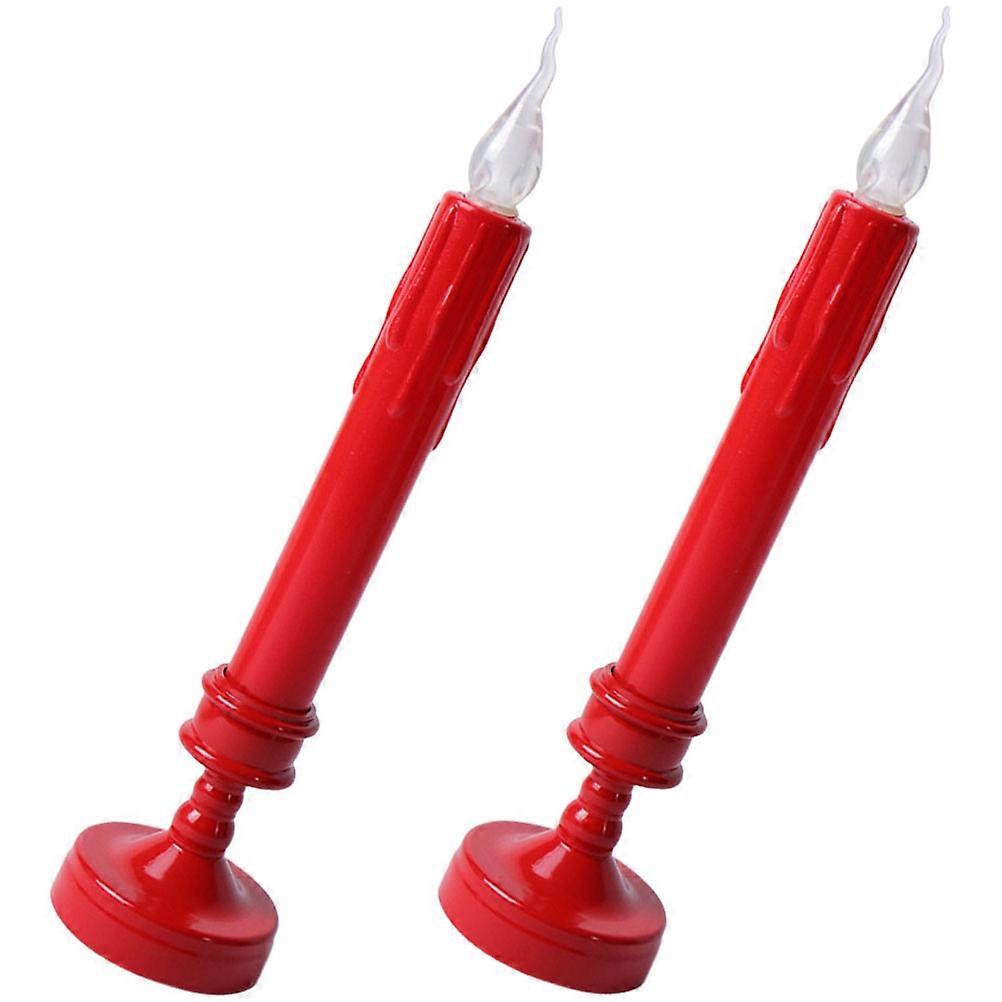 Small Flickering Candles Battery Operated LED Candles Sacrifice Events Red Plastic 1 Pair